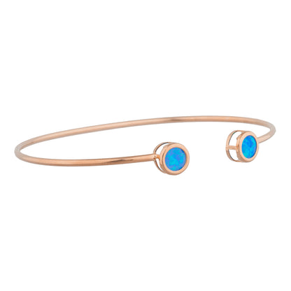 14Kt Rose Gold Plated Blue Opal Round Bezel Bangle Bracelet