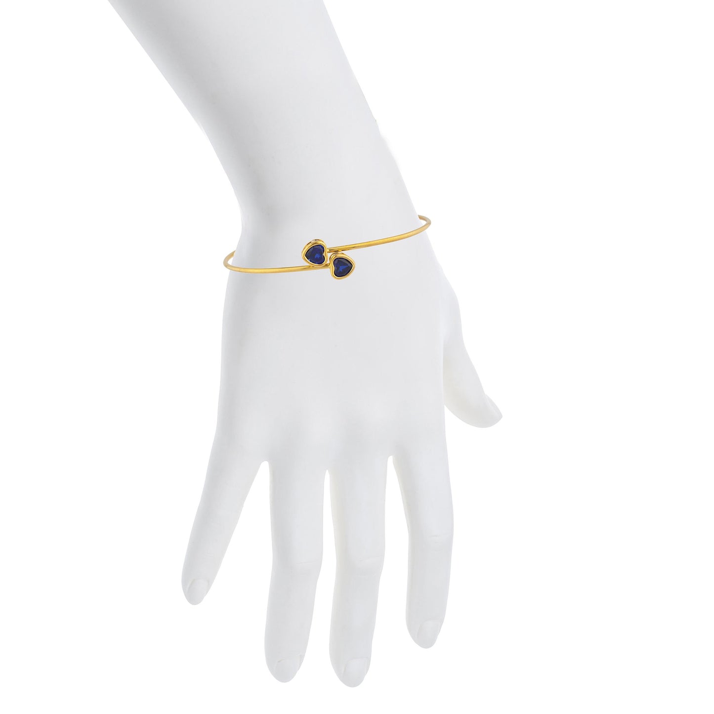 14Kt Yellow Gold Plated Blue Sapphire Heart Bezel Bangle Bracelet