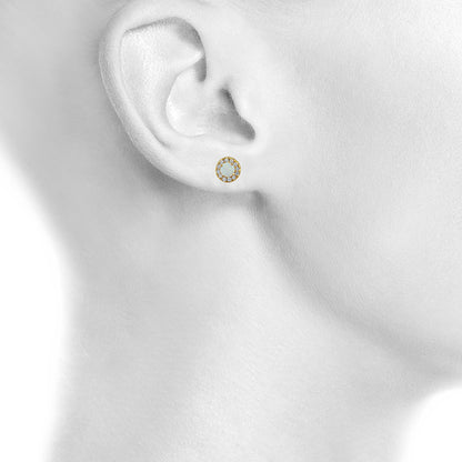 14Kt Gold Genuine Opal Halo Design Stud Earrings