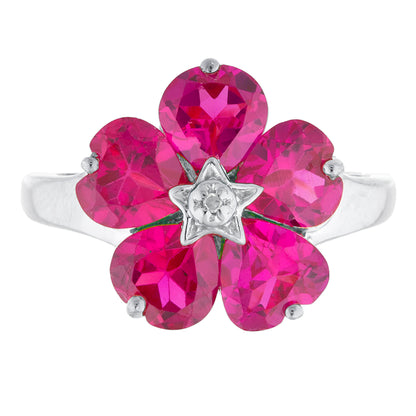 14Kt Gold Created Ruby & Diamond Heart Flower Design Ring