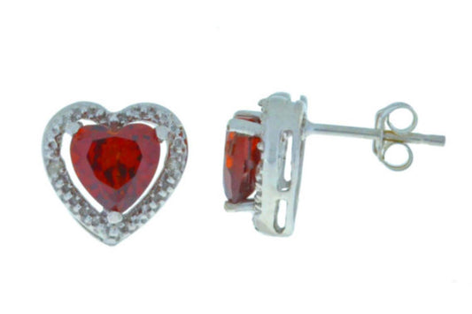 2 Ct Garnet & Diamond Heart Stud Earrings 14Kt White Gold