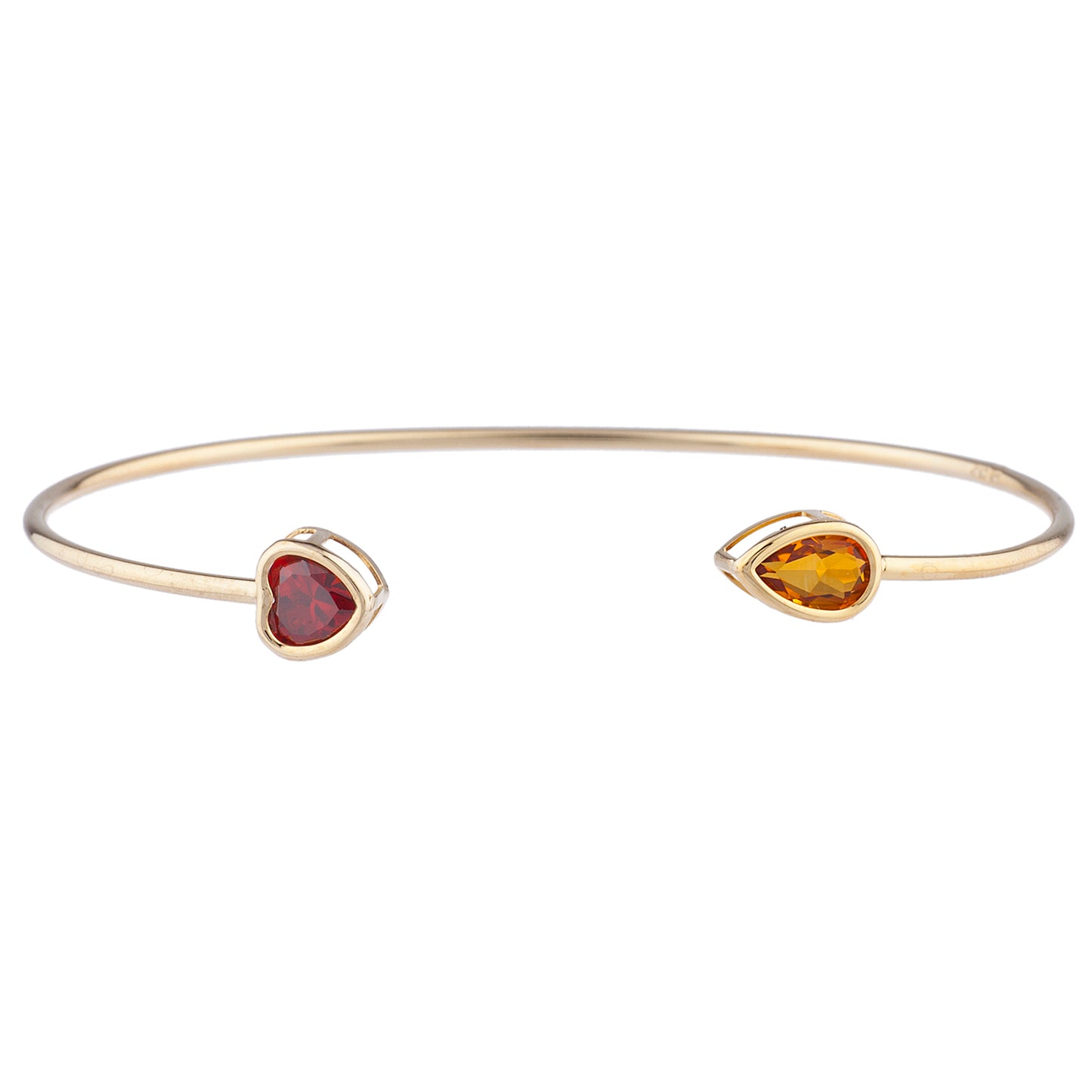 Garnet Heart & Citrine Pear Bezel Bangle Bracelet 14Kt Yellow Gold Plated Over .925 Sterling Silver