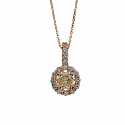 14Kt Gold 0.75 Ct Diamond Halo Pendant Necklace