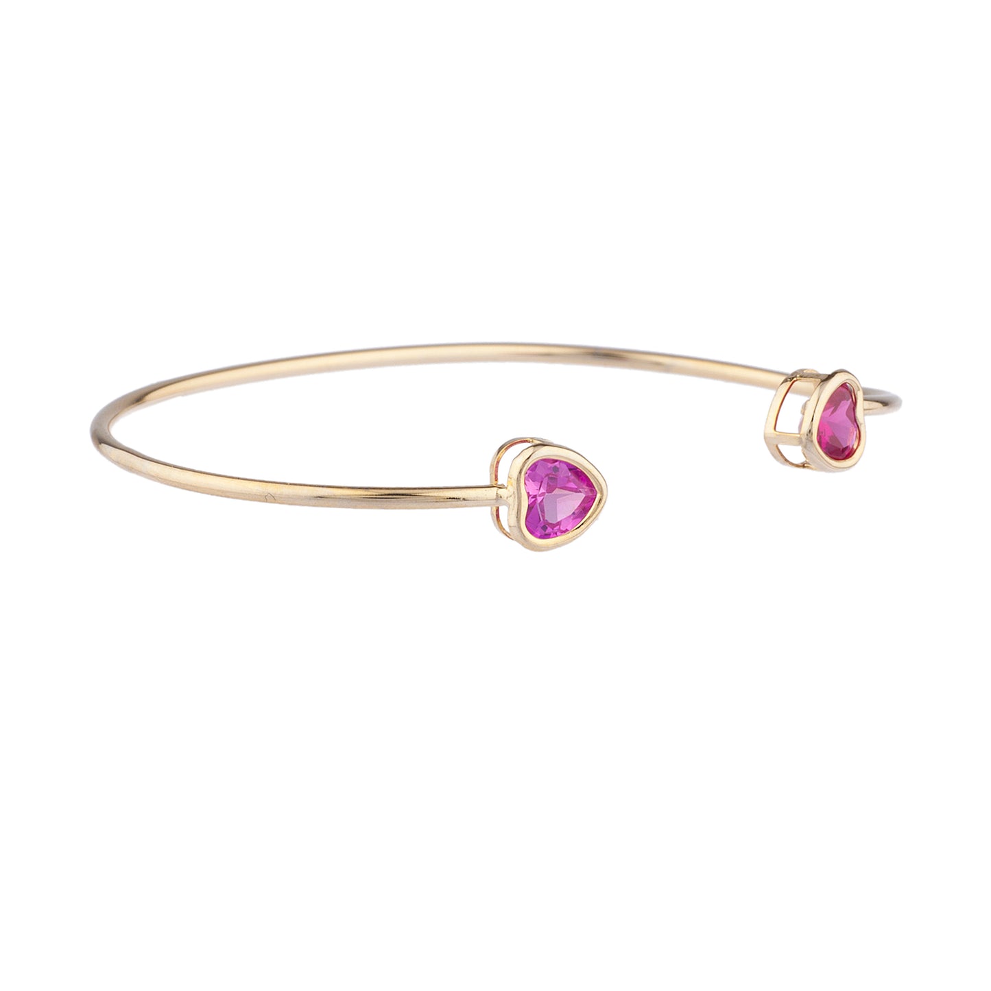 Created Ruby & Pink Sapphire Heart Bezel Bangle Bracelet 14Kt Yellow Gold Plated Over .925 Sterling Silver