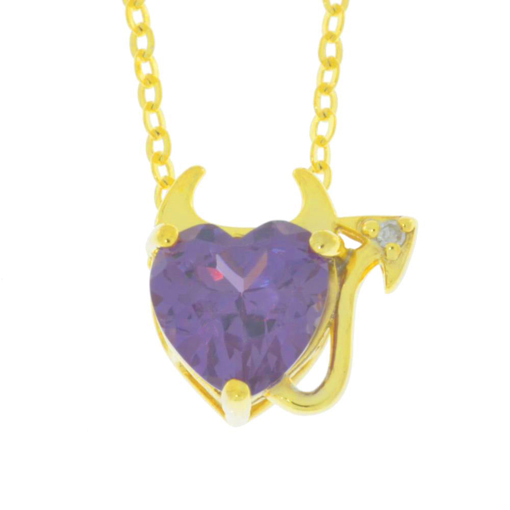 14Kt Yellow Gold Plated Alexandrite & Diamond Devil Heart Pendant