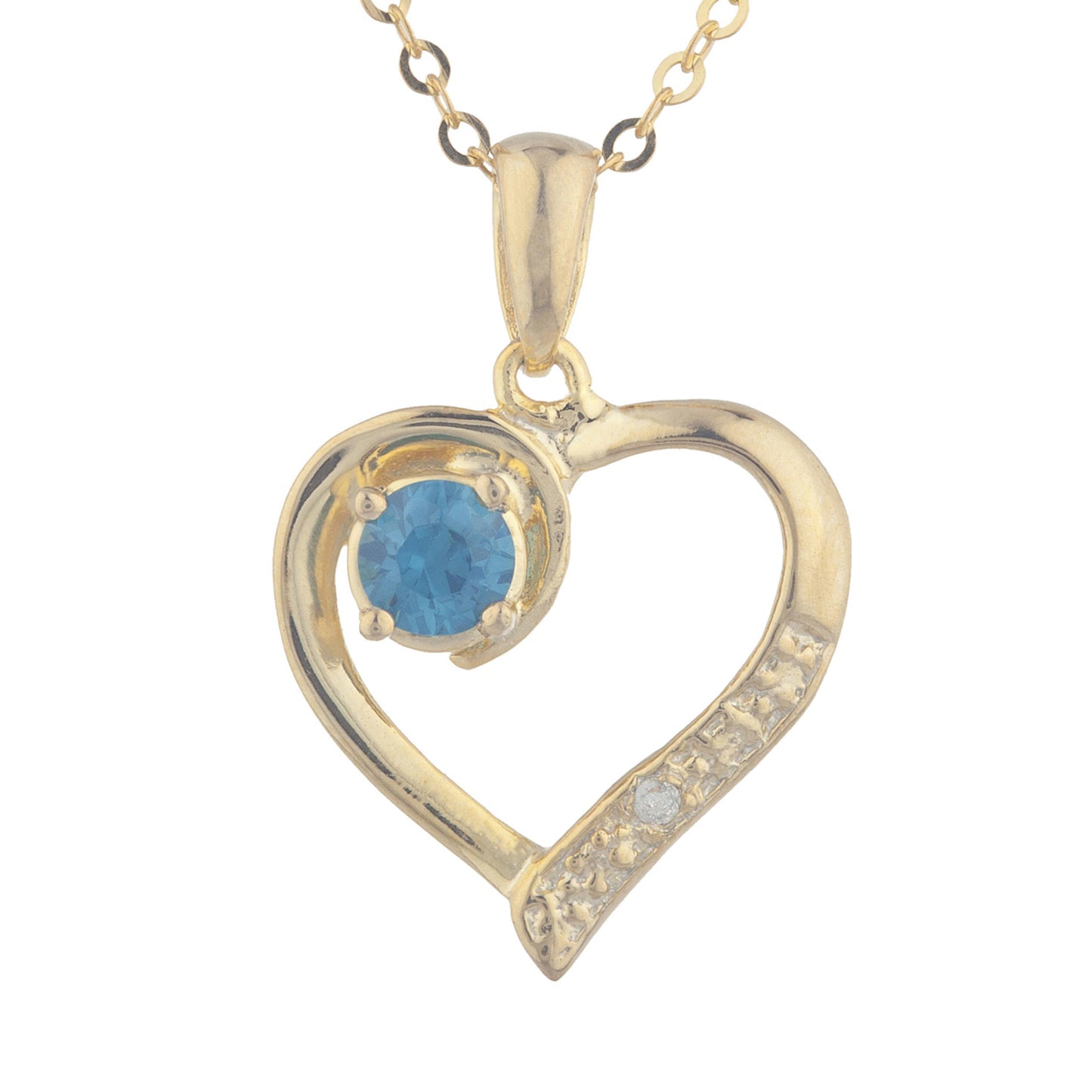 14Kt Yellow Gold Plated London Blue Topaz & Diamond Heart Pendant