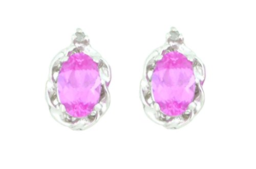 1 Ct Pink Sapphire & Diamond Oval Stud Earrings .925 Sterling Silver