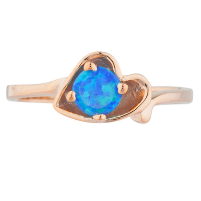 14Kt Gold Blue Opal Round Heart Ring