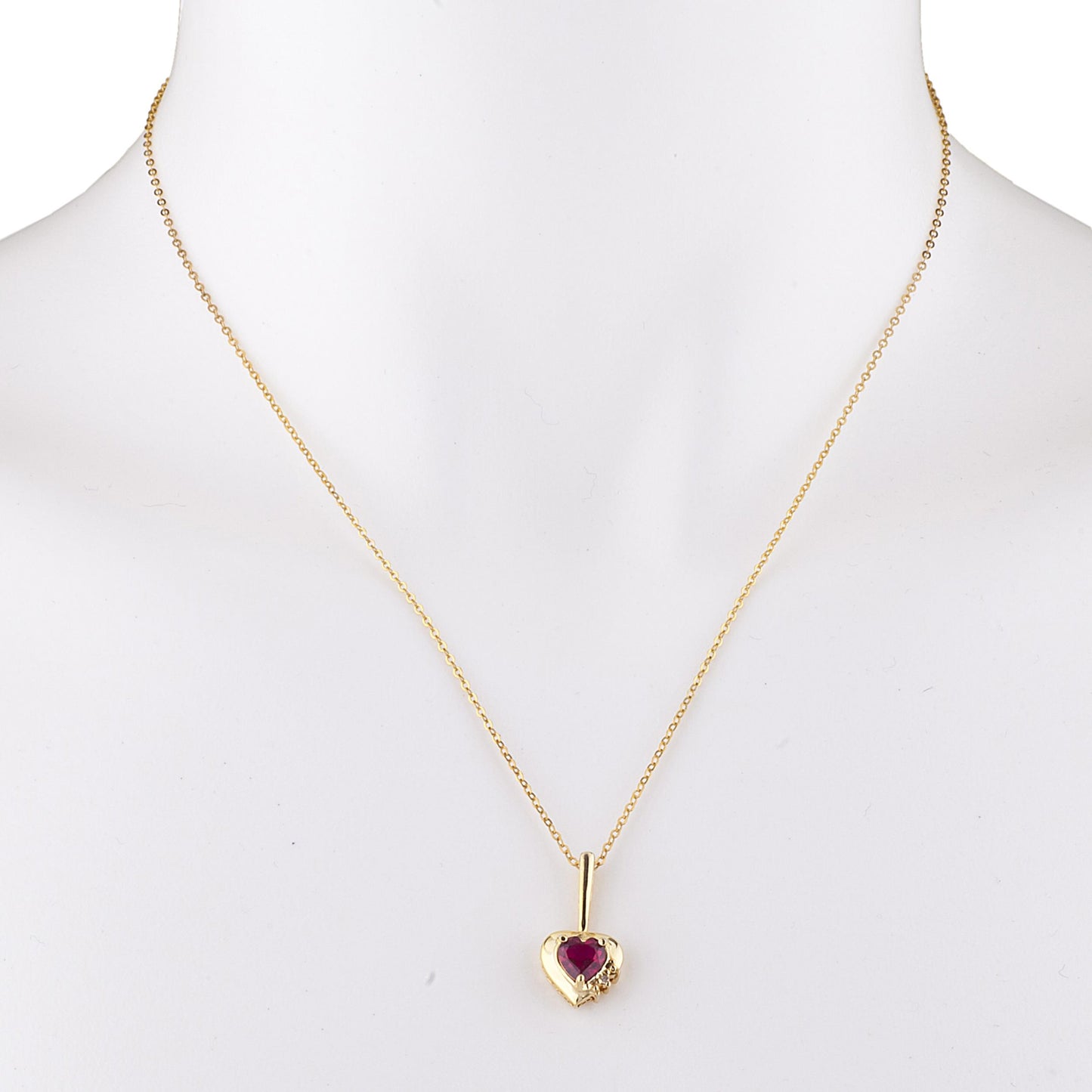 14Kt Gold Created Ruby & Diamond Heart Design Pendant Necklace