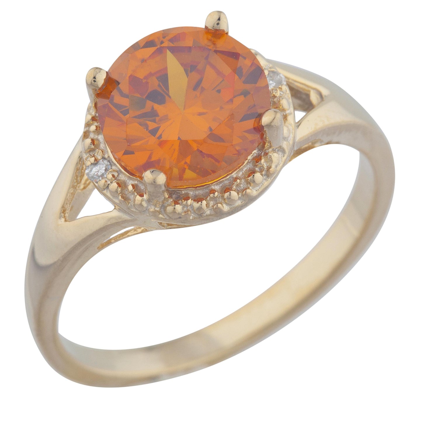 14Kt Gold 2 Ct Orange Citrine & Diamond Halo Design Round Ring