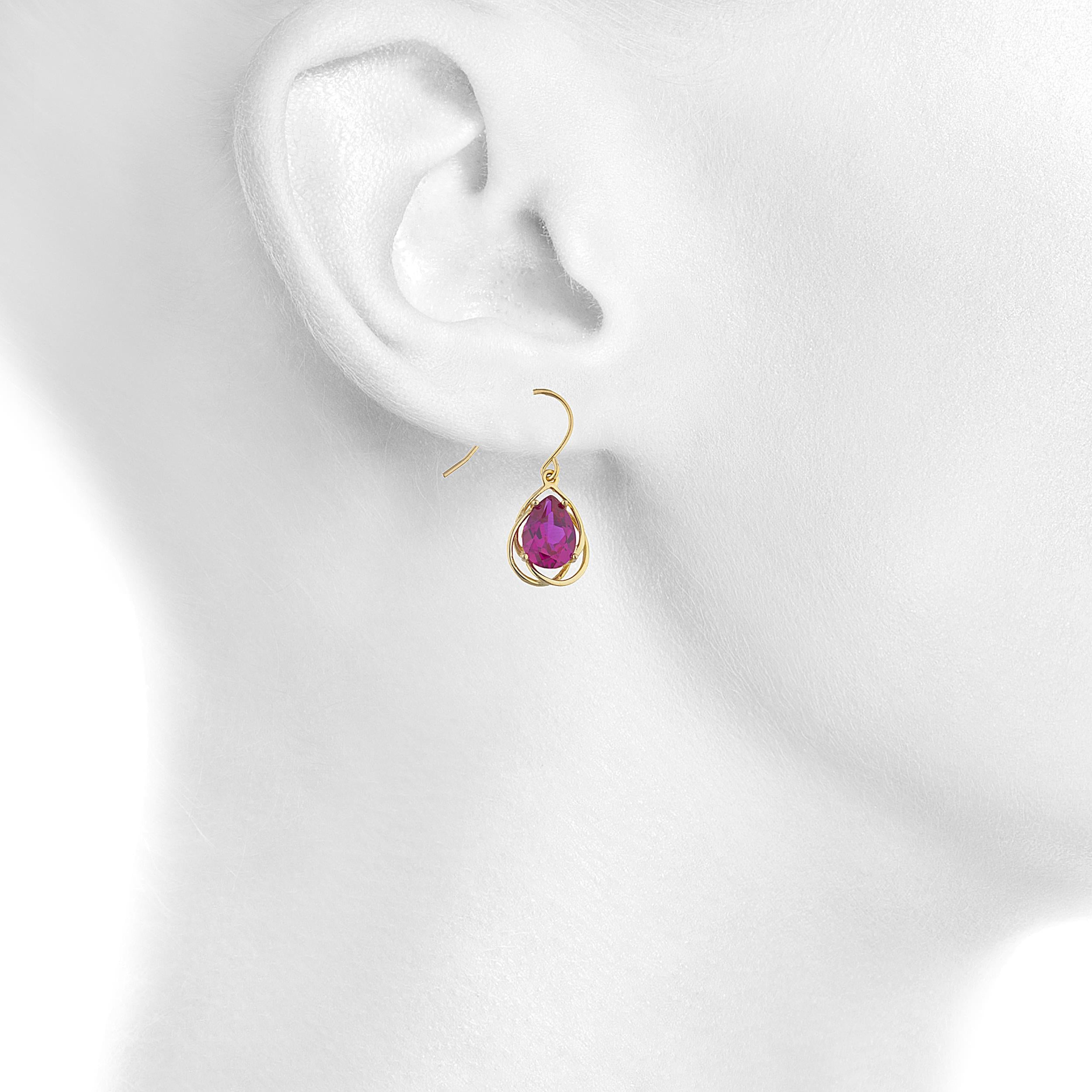 14Kt Gold 4 Ct Created Ruby Pear Teardrop Design Dangle Earrings