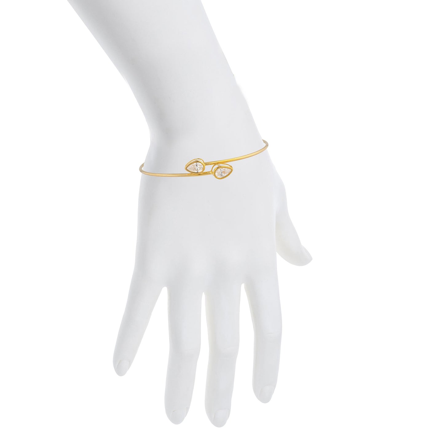 14Kt Yellow Gold Plated Zirconia Pear Bezel Bangle Bracelet