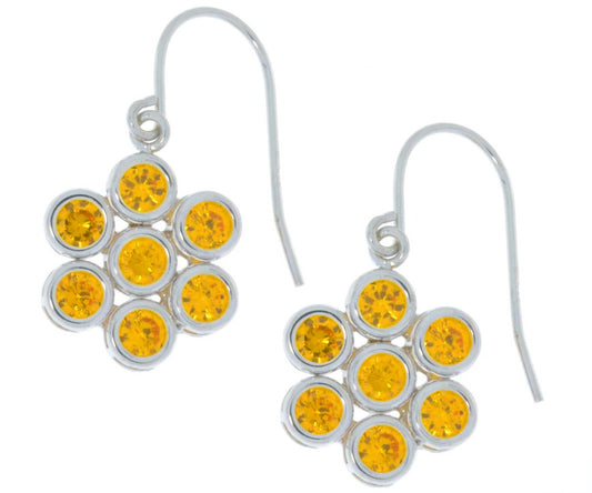 3.5 Ct Citrine Round Bezel Dangle Earrings .925 Sterling Silver