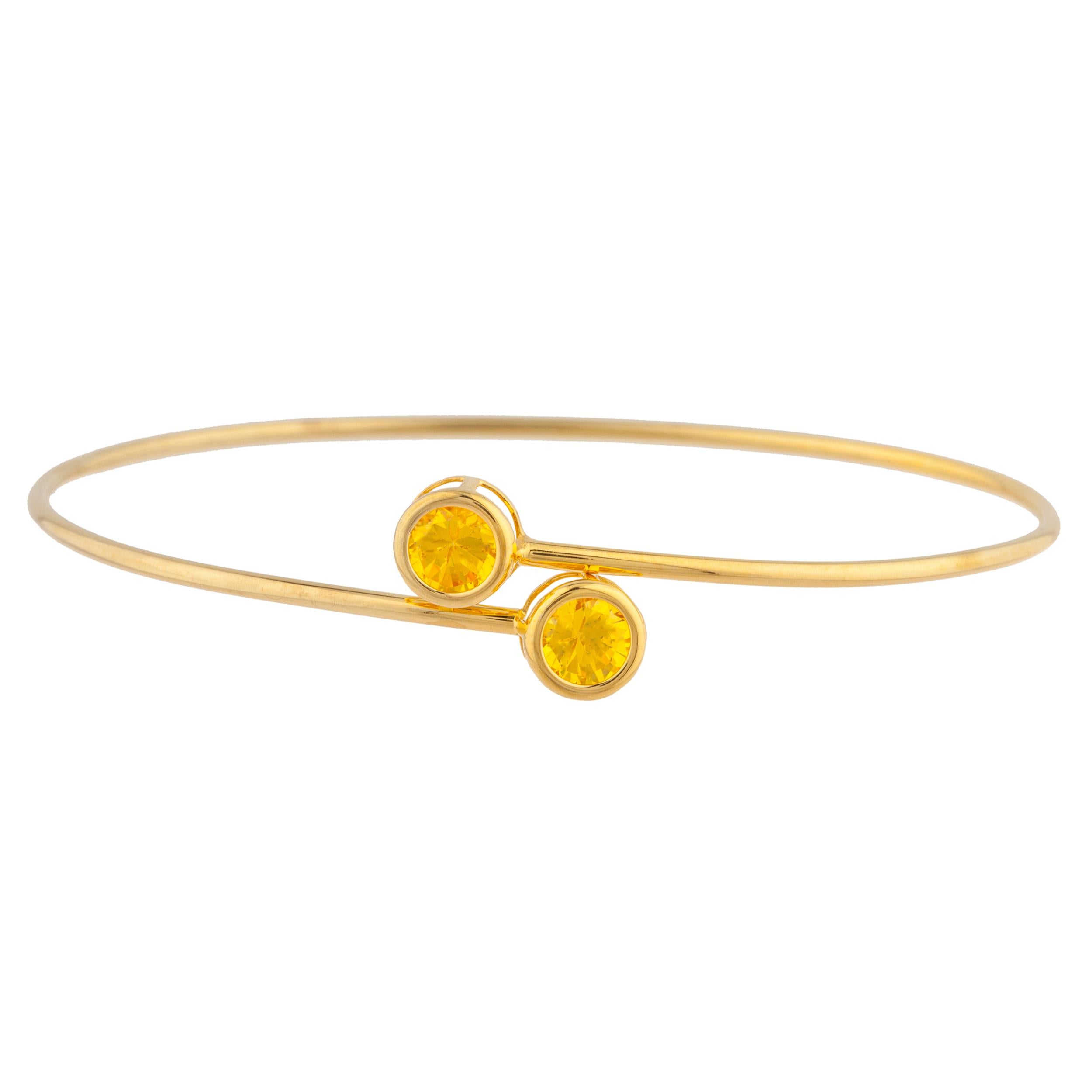 14Kt Gold Yellow Citrine Round Bezel Bangle Bracelet
