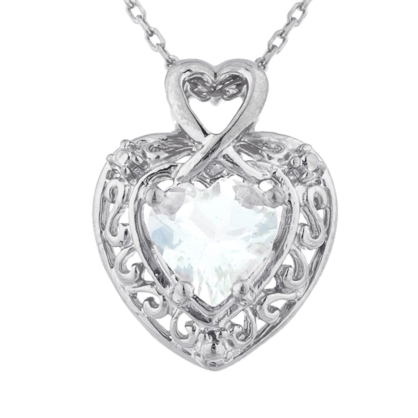 14Kt Gold Genuine Aquamarine Heart Design Pendant Necklace