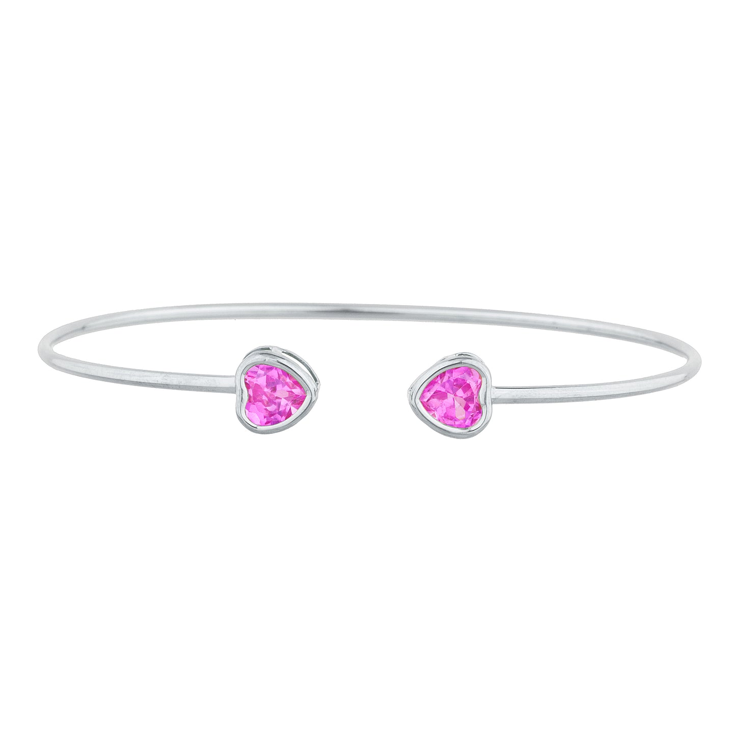 14Kt Gold Pink Sapphire Heart Bezel Bangle Bracelet