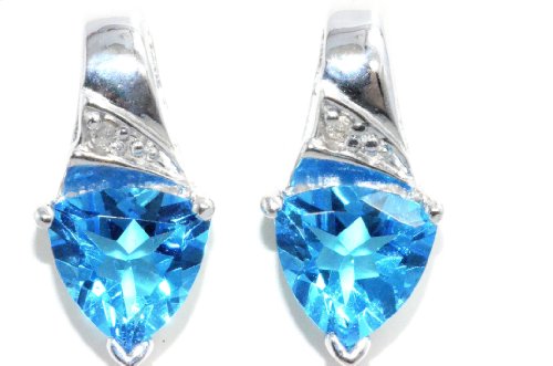 3 Ct Swiss Blue Topaz Trillion Diamond Stud Earrings .925 Sterling Silver