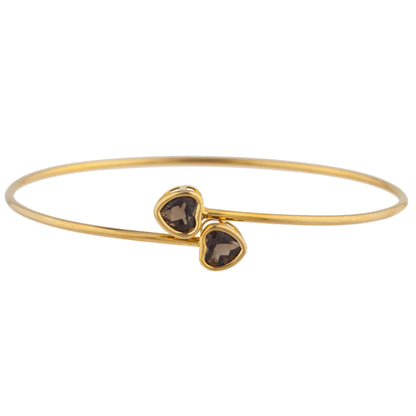 14Kt Gold Genuine Smoky Topaz Heart Bezel Bangle Bracelet