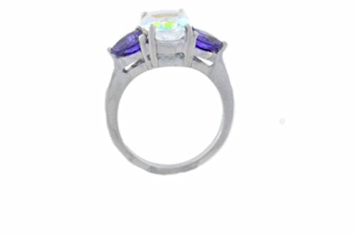 5 Ct Mercury Mist Oval & Amethyst Heart Ring .925 Sterling Silver Rhodium Finish