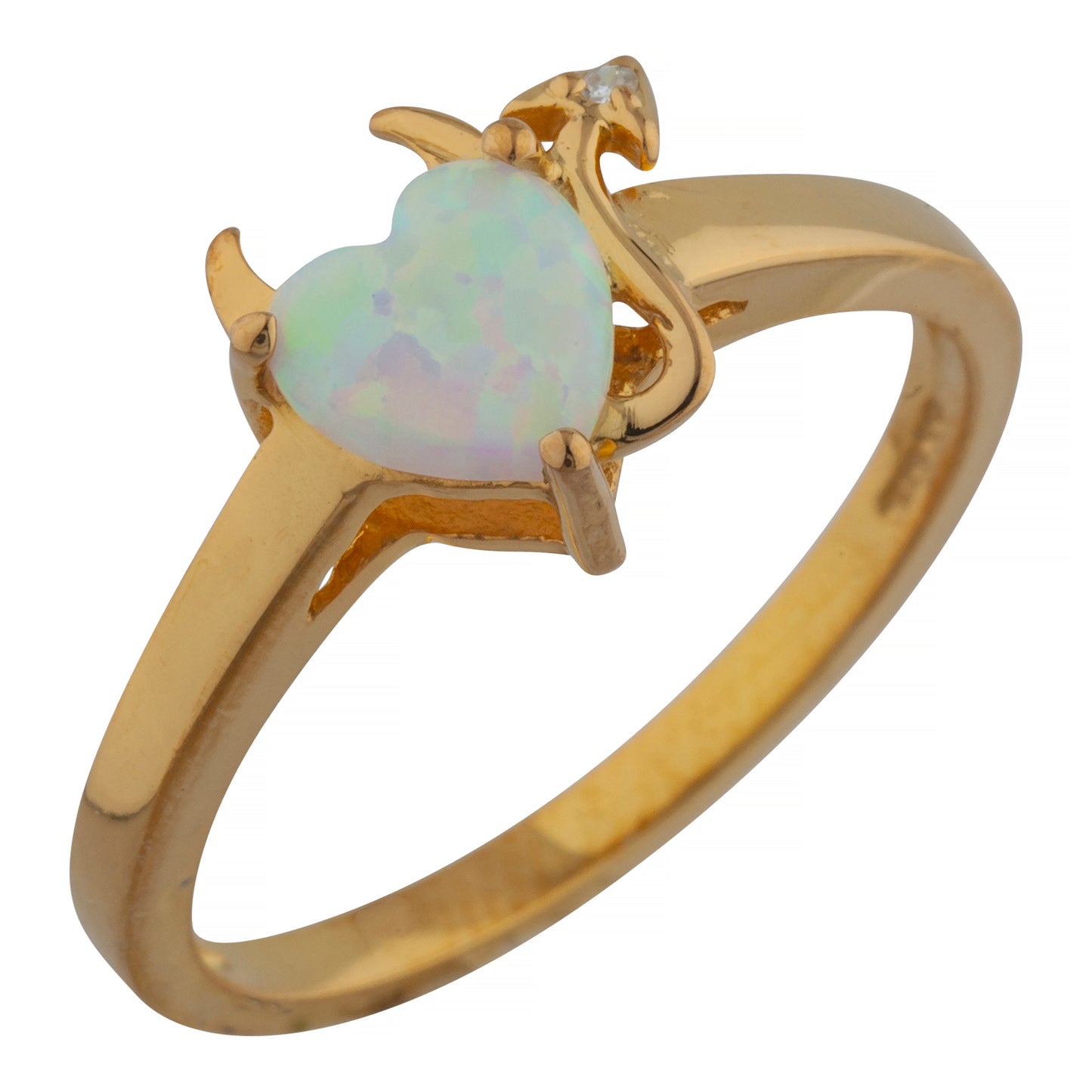 Opal & Diamond Devil Heart Ring 14Kt Yellow Gold Rose Gold Silver