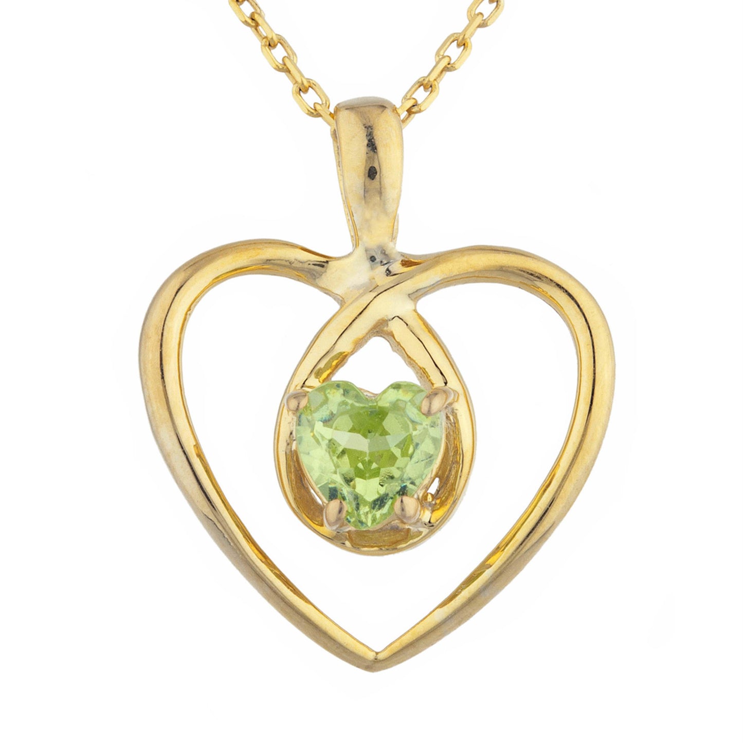 14Kt Gold Peridot Heart Design Pendant Necklace