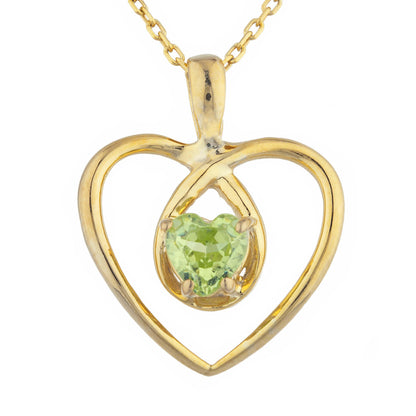 14Kt Gold Peridot Heart Design Pendant Necklace