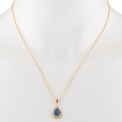 14Kt Yellow Gold Plated London Blue Topaz Pear Teardrop Design Pendant