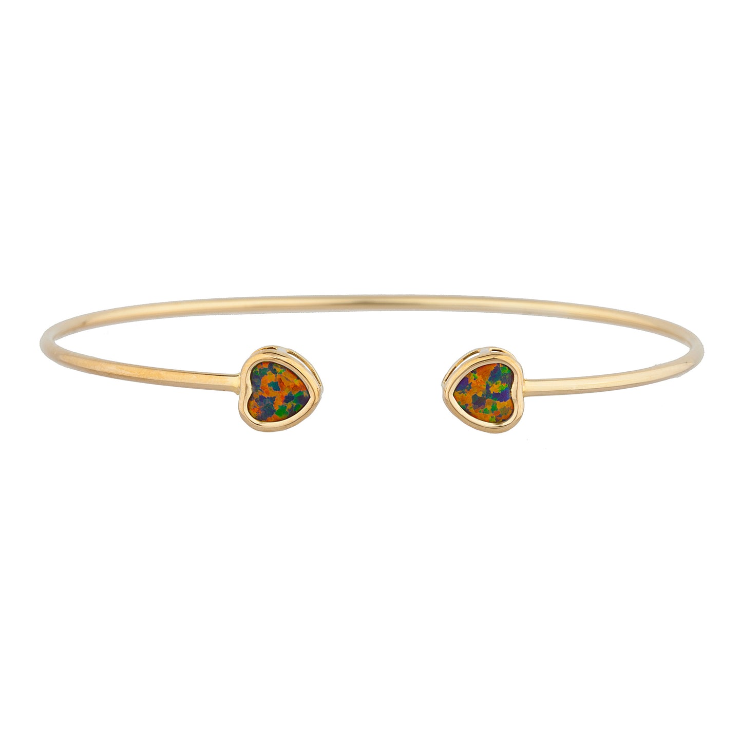 14Kt Gold Black Opal Heart Bezel Bangle Bracelet