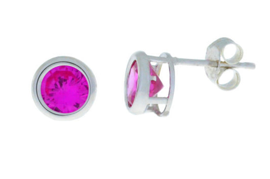 2 Ct Pink Sapphire Round Bezel Stud Earrings .925 Sterling Silver