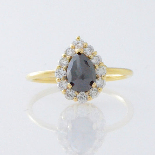 14Kt Gold 1.21 Ct Natural Rose Cut Teardrop Black Diamond Ring