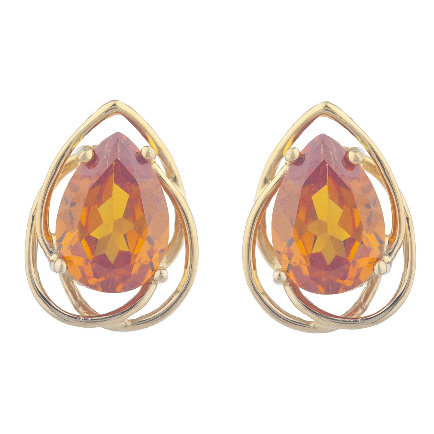 14Kt Gold 4 Ct Orange Citrine Pear Teardrop Design Stud Earrings