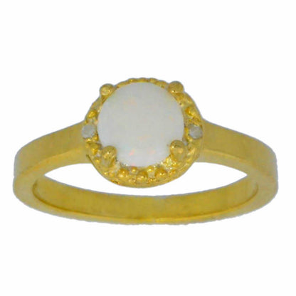 14Kt Yellow Gold Genuine Opal & Diamond Round Ring