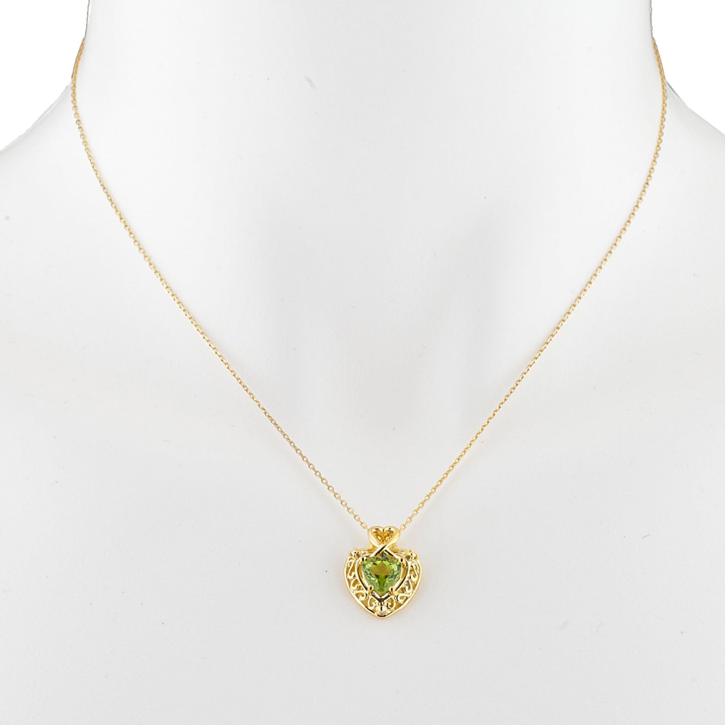 14Kt Yellow Gold Plated Peridot Heart Design Pendant