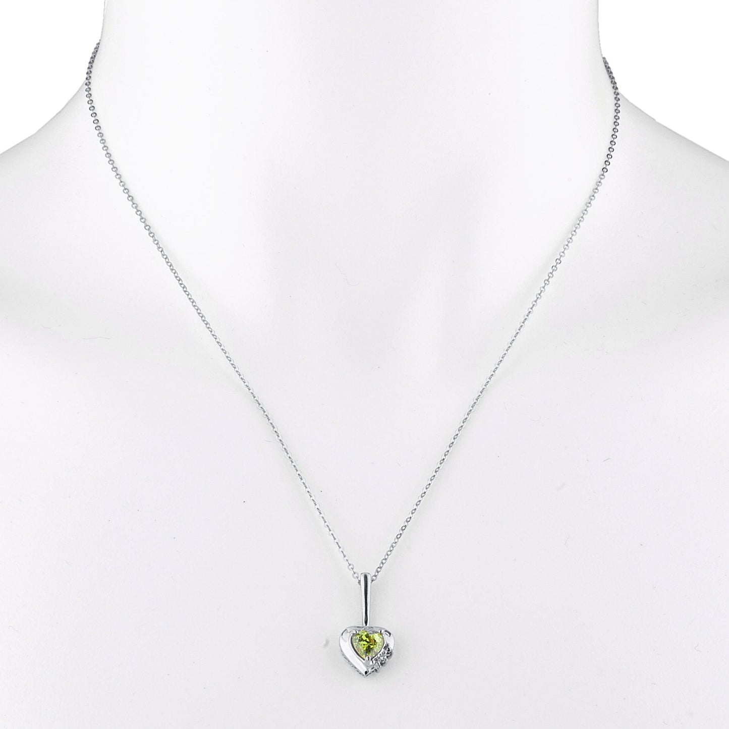 Peridot & Diamond Heart Pendant .925 Sterling Silver