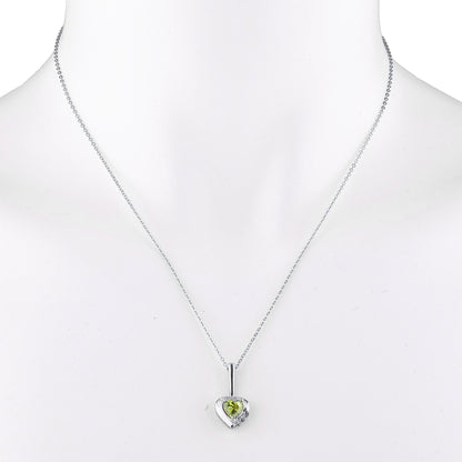 Peridot & Diamond Heart Pendant .925 Sterling Silver