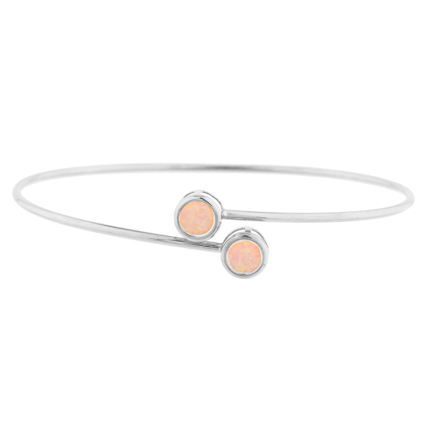 Pink Opal Round Bezel Bangle Bracelet .925 Sterling Silver