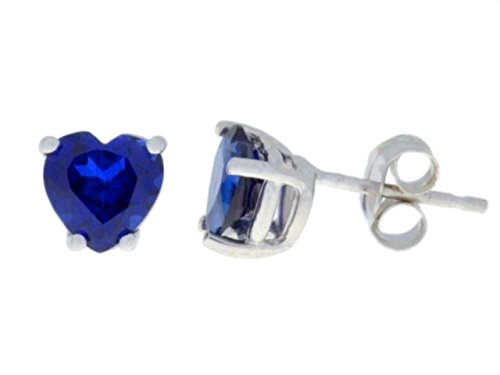 2 Ct Blue Sapphire Heart Stud Earrings .925 Sterling Silver