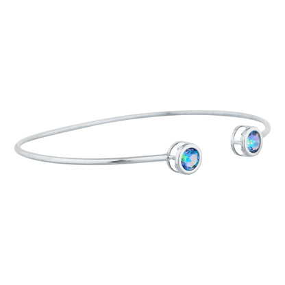 2 Ct Natural Blue Mystic Topaz Round Bezel Bangle Bracelet .925 Sterling Silver