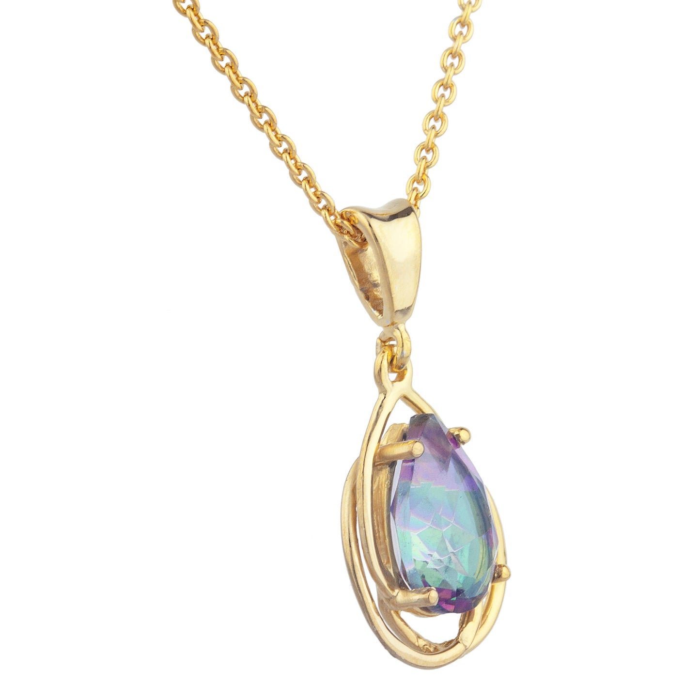 14Kt Yellow Gold Plated Natural Mystic Topaz Pear Teardrop Design Pendant