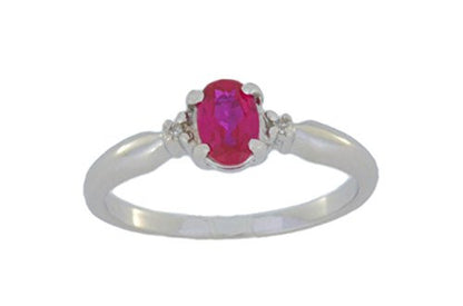 0.50 Ct Created Ruby & Diamond Oval Ring .925 Sterling Silver Rhodium Finish