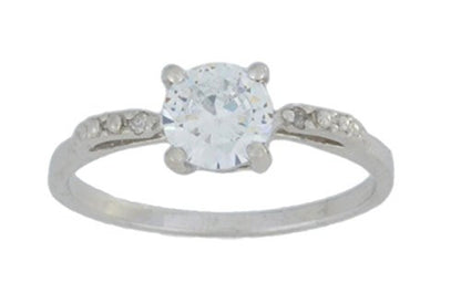 1 Ct Zirconia & Diamond Round Ring .925 Sterling Silver Rhodium Finish