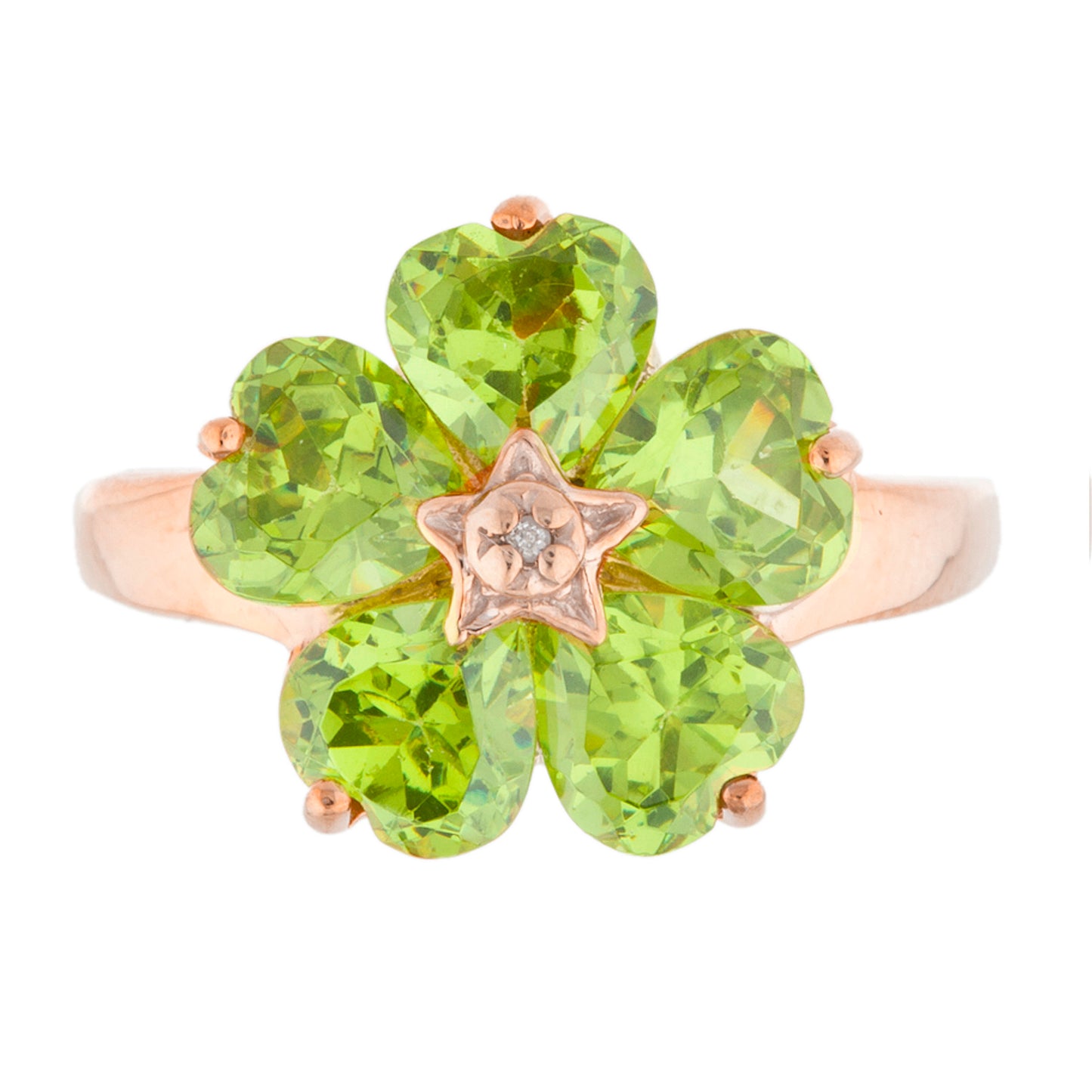 14Kt Gold Peridot & Diamond Heart Flower Design Ring