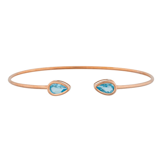 14Kt Rose Gold Plated Blue Topaz Pear Bezel Bangle Bracelet