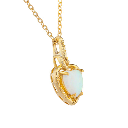 14Kt Yellow Gold Plated Opal Heart Design Pendant