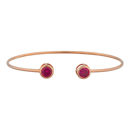 14Kt Rose Gold Plated Created Ruby Round Bezel Bangle Bracelet