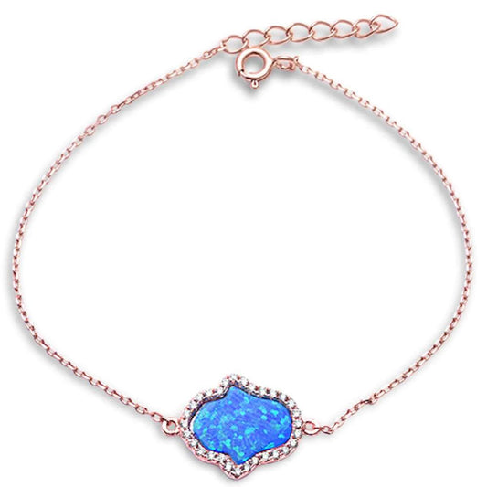 Blue Opal Hamsa CZ Bracelet Rose Gold Plated Over .925 Sterling Silver