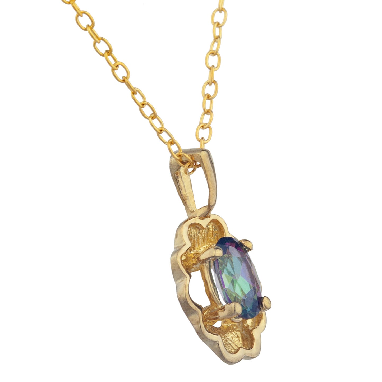 14Kt Yellow Gold Plated Natural Mystic Topaz Oval Design Pendant