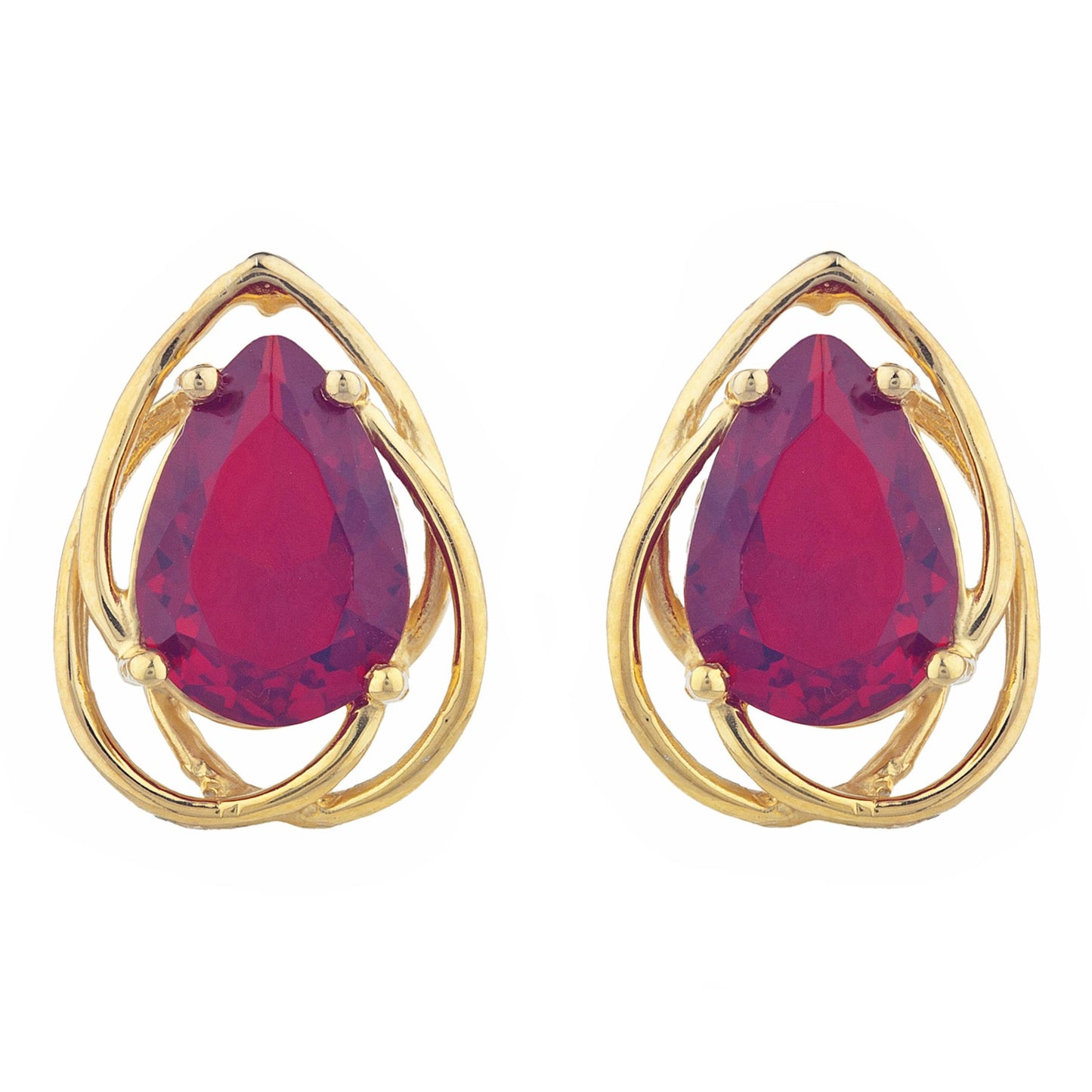 14Kt Yellow Gold Plated Garnet Pear Teardrop Design Stud Earrings