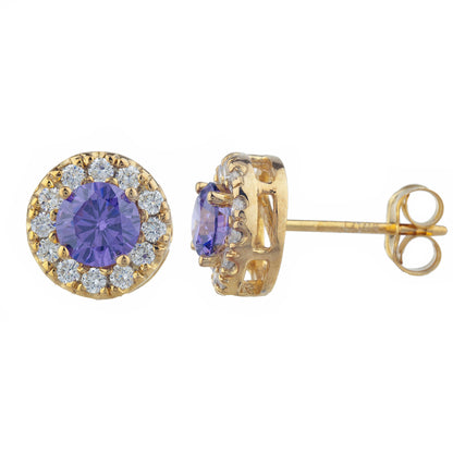 14Kt Gold 1 Ct Amethyst Halo Design Stud Earrings