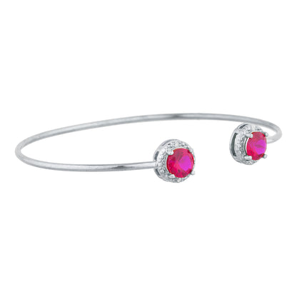 14Kt Gold Created Ruby & Diamond Round Bangle Bracelet